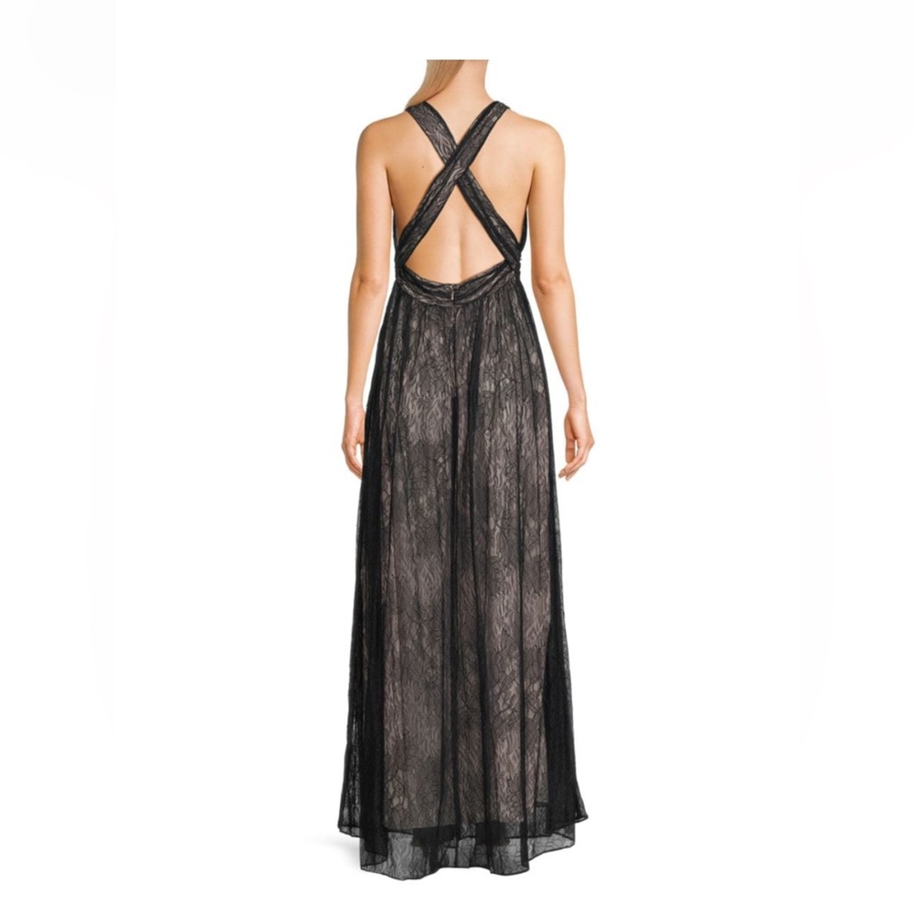 Donna Karan Crisscross Back Black Lace A-line Gown